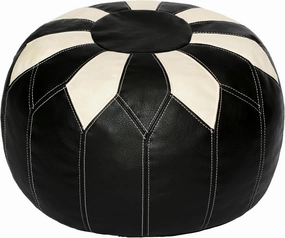 Thgonwid Unstuffed Moroccan Faux Leather Pouf Ottoman with Storage - Handmade Boho Chic Multi-Use Footrest for Living Room, Bedroom, Patio - Round Ethnic Floor Cushion & Decorative Accent, Black&White