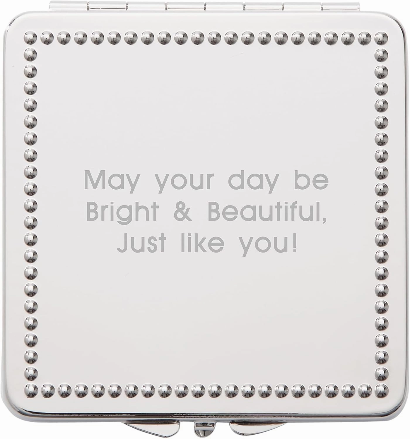 THINGS REMEMBERED Silver Square Beaded Compact Mirror (Free Customization)