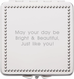 THINGS REMEMBERED Silver Square Beaded Compact Mirror (Free Customization)