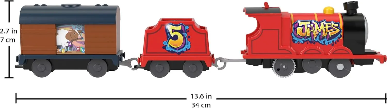 Thomas & Friends Motorized Toy Train Graffiti James Battery-Powered Engine with Tender & Cargo Car for Pretend Play Preschool Kids Ages 3  Years