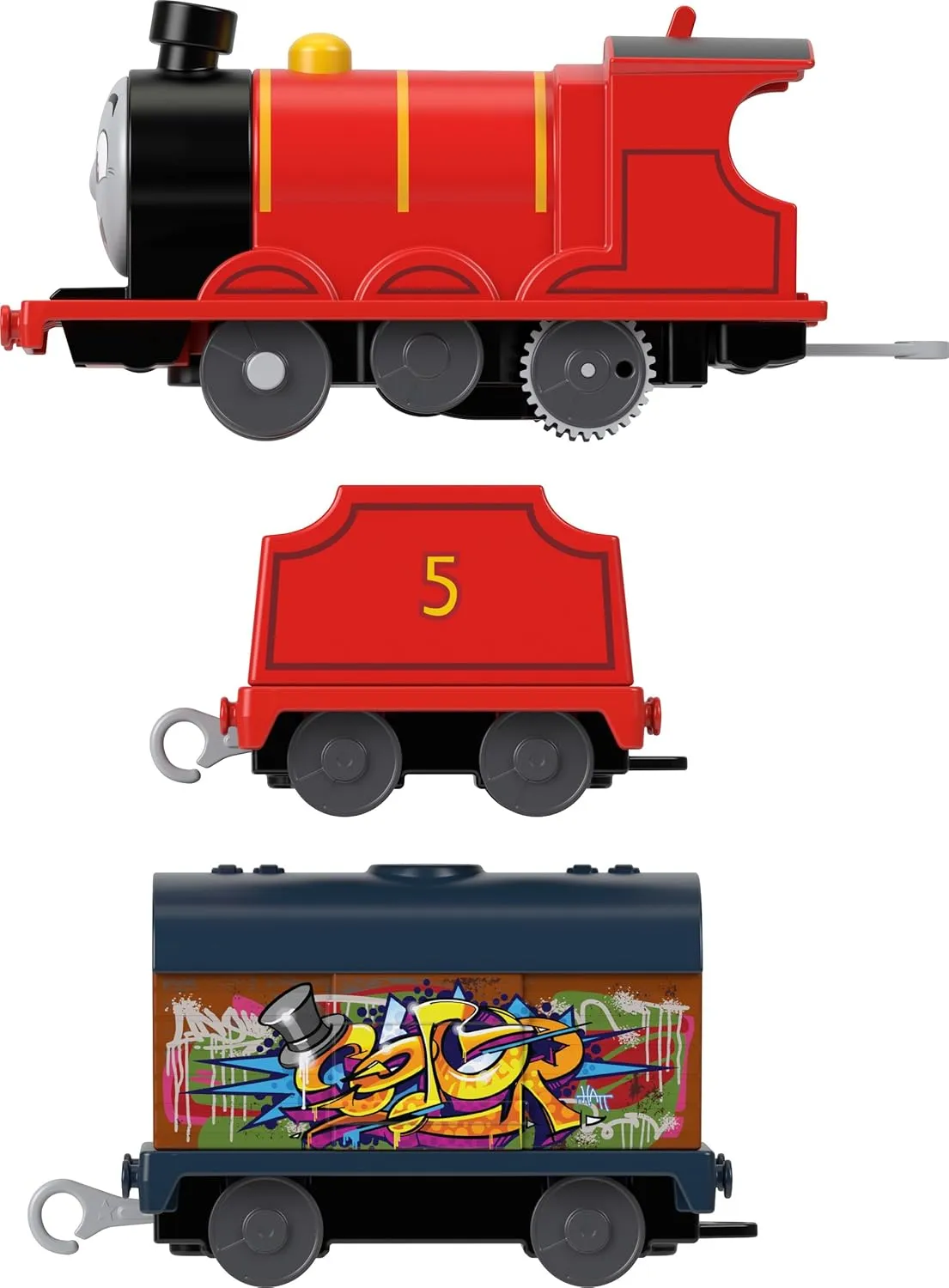 Thomas & Friends Motorized Toy Train Graffiti James Battery-Powered Engine with Tender & Cargo Car for Pretend Play Preschool Kids Ages 3  Years