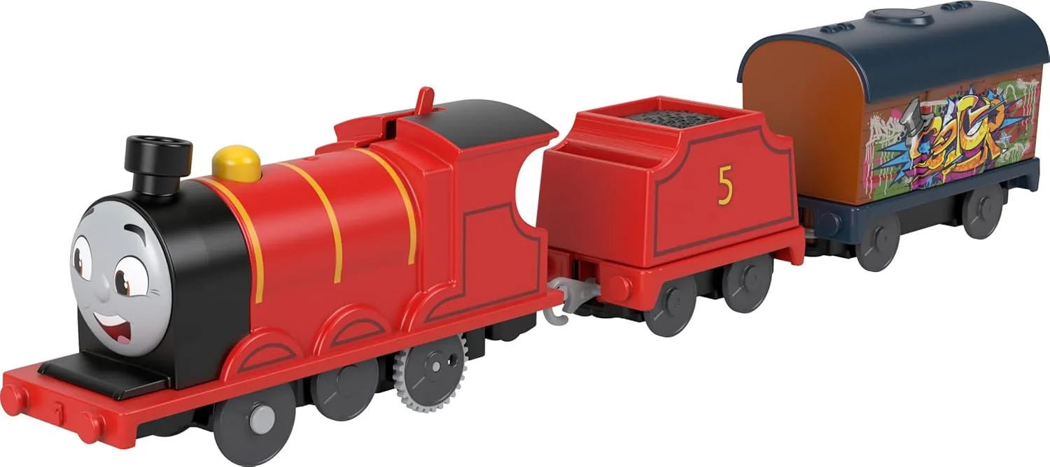 Thomas & Friends Motorized Toy Train Graffiti James Battery-Powered Engine with Tender & Cargo Car for Pretend Play Preschool Kids Ages 3  Years