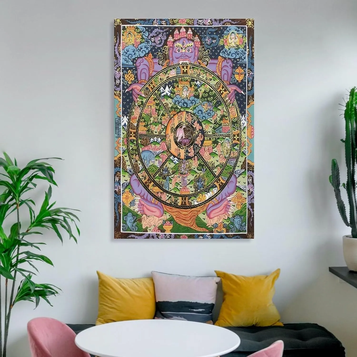 Tibetan Buddhism Mural-Wheel of Life Thangka, Sacred Buddhist Gift Canvas Thangka Art Home Decoration Poster Hanging Painting Printing Bedroom Living Room Decoration Painting 12x18inch(30x45cm)