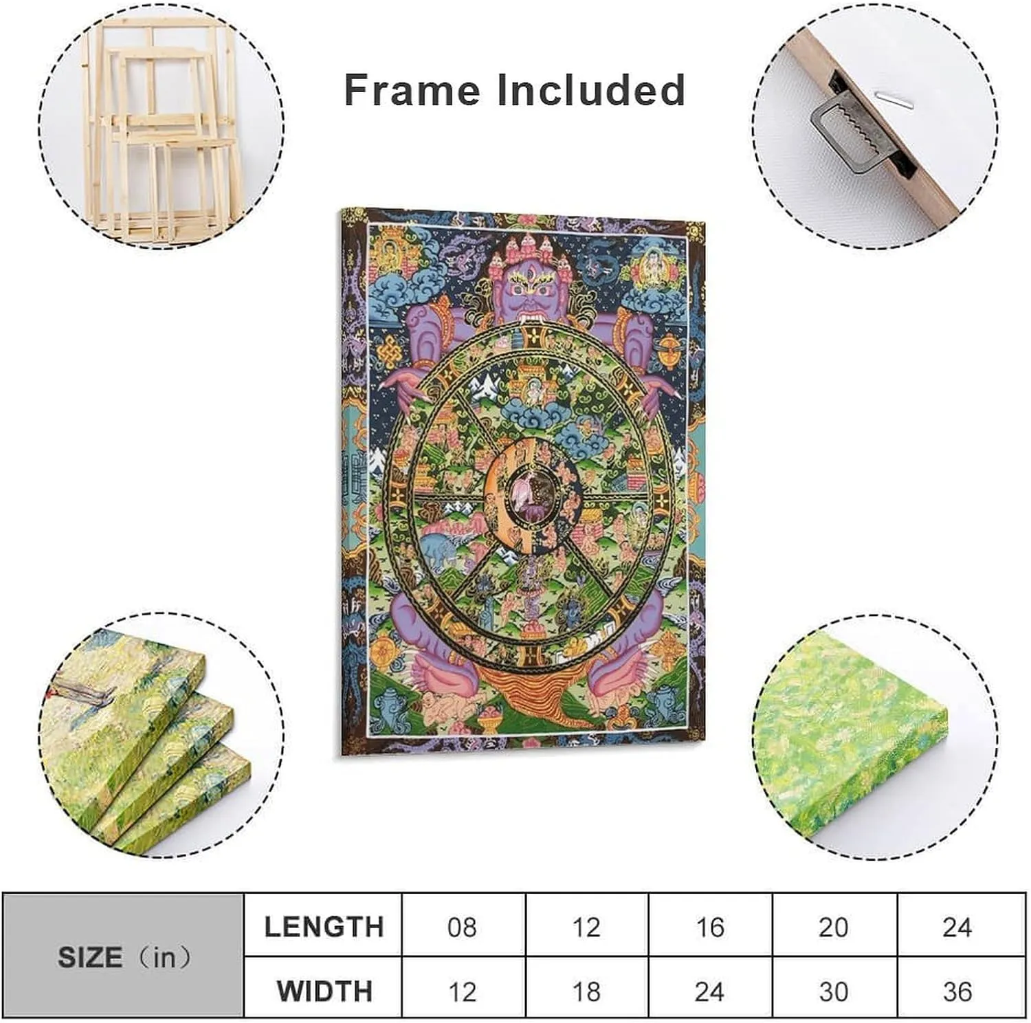 Tibetan Buddhism Mural-Wheel of Life Thangka, Sacred Buddhist Gift Canvas Thangka Art Home Decoration Poster Hanging Painting Printing Bedroom Living Room Decoration Painting 12x18inch(30x45cm)