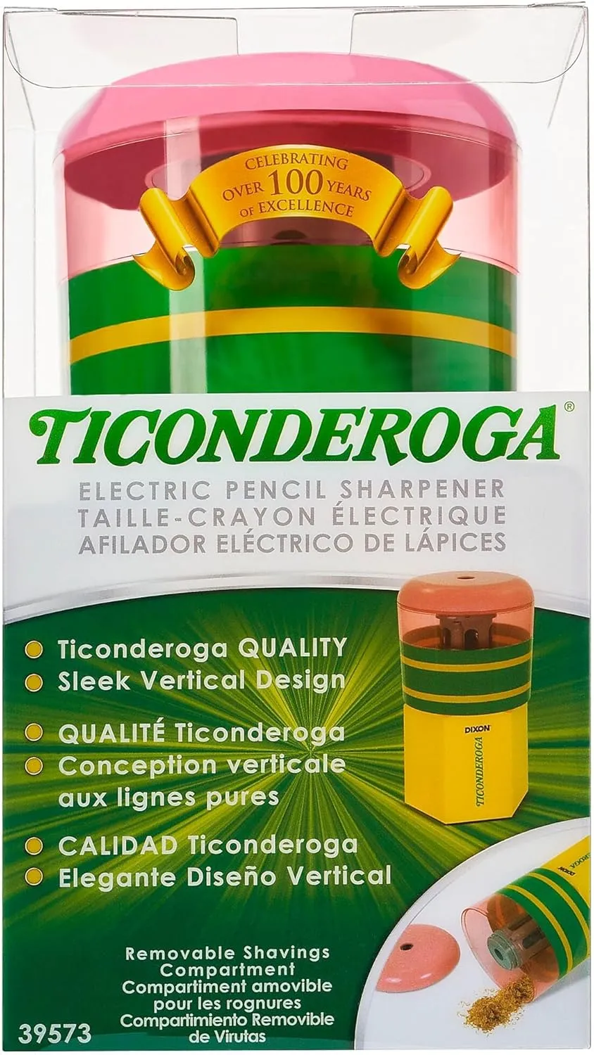 Ticonderoga Electric Pencil Sharpener, Pencil Shaped, Yellow