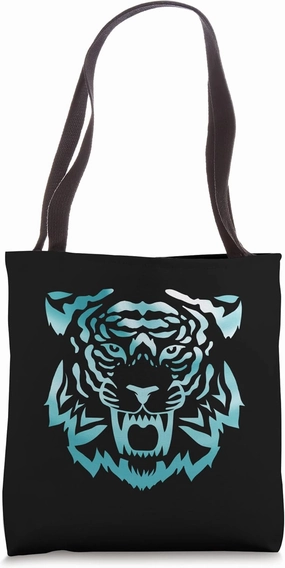 Tiger face in blue for predatory cats and comic friends Tote Bag