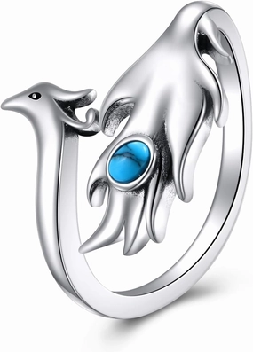 TIGER RIDER Phoenix Ring for Women Sterling Silver Adjustable Firebird Ring Turquoise Jewelry Gifts for Birthday