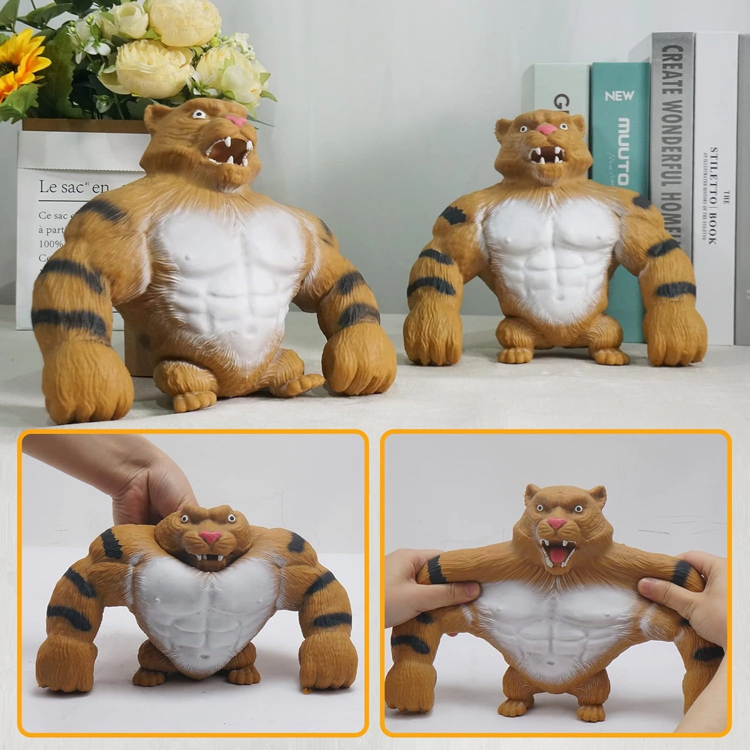 Tiger Toys , Fun Stretch Tiger Toy for Kids and Adults, Squeeze Stress Tiger, Sensory Toys for Relieving Stress and Anxiety ADHD and Autism, Birthday Gifts（Large Heavyweight 4.4LB）