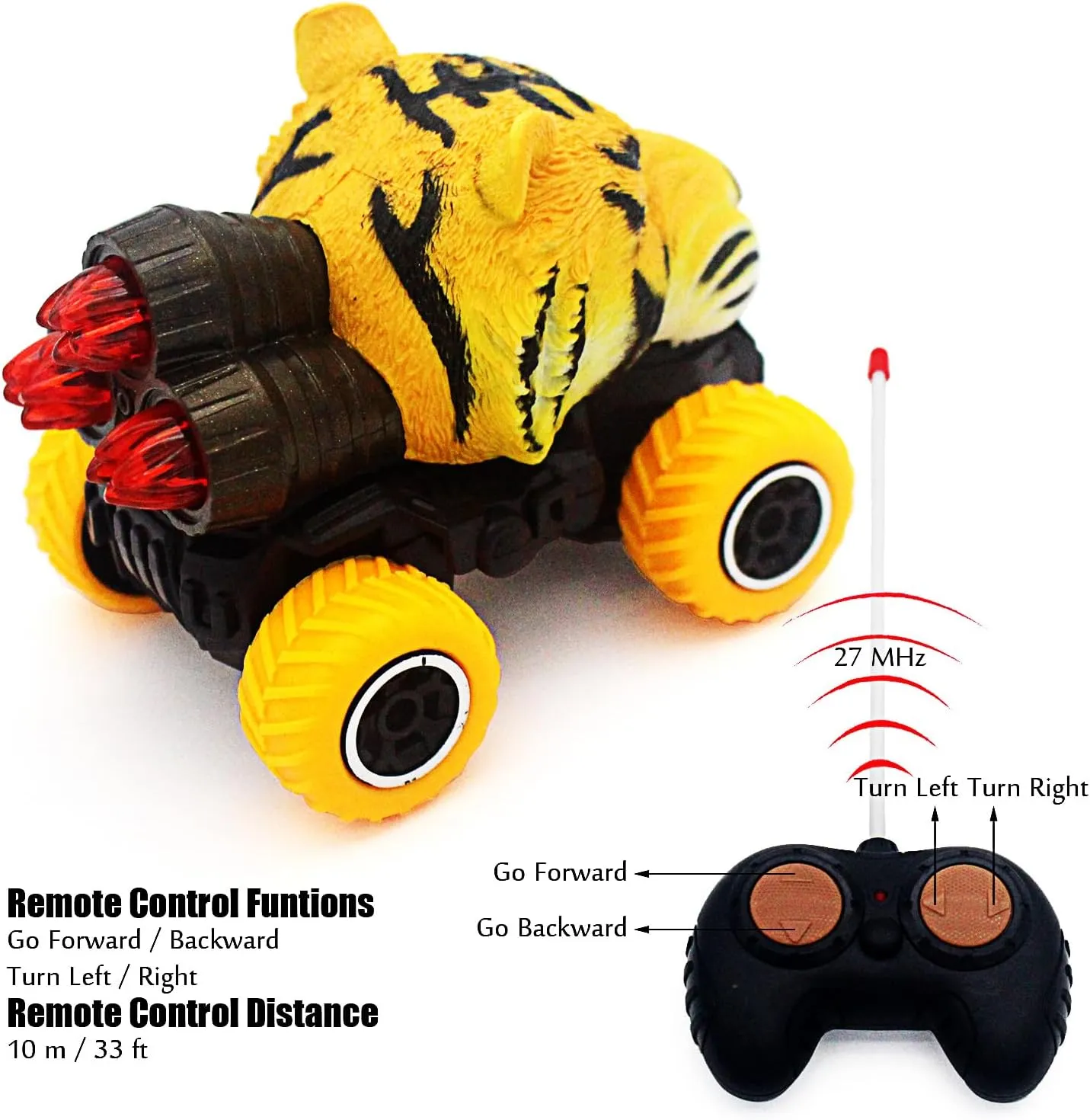 Tipmant Cute RC Car Remote Control Vehicle Toys Realistic Animal Kids Birthday Gifts (Yellow Tiger)