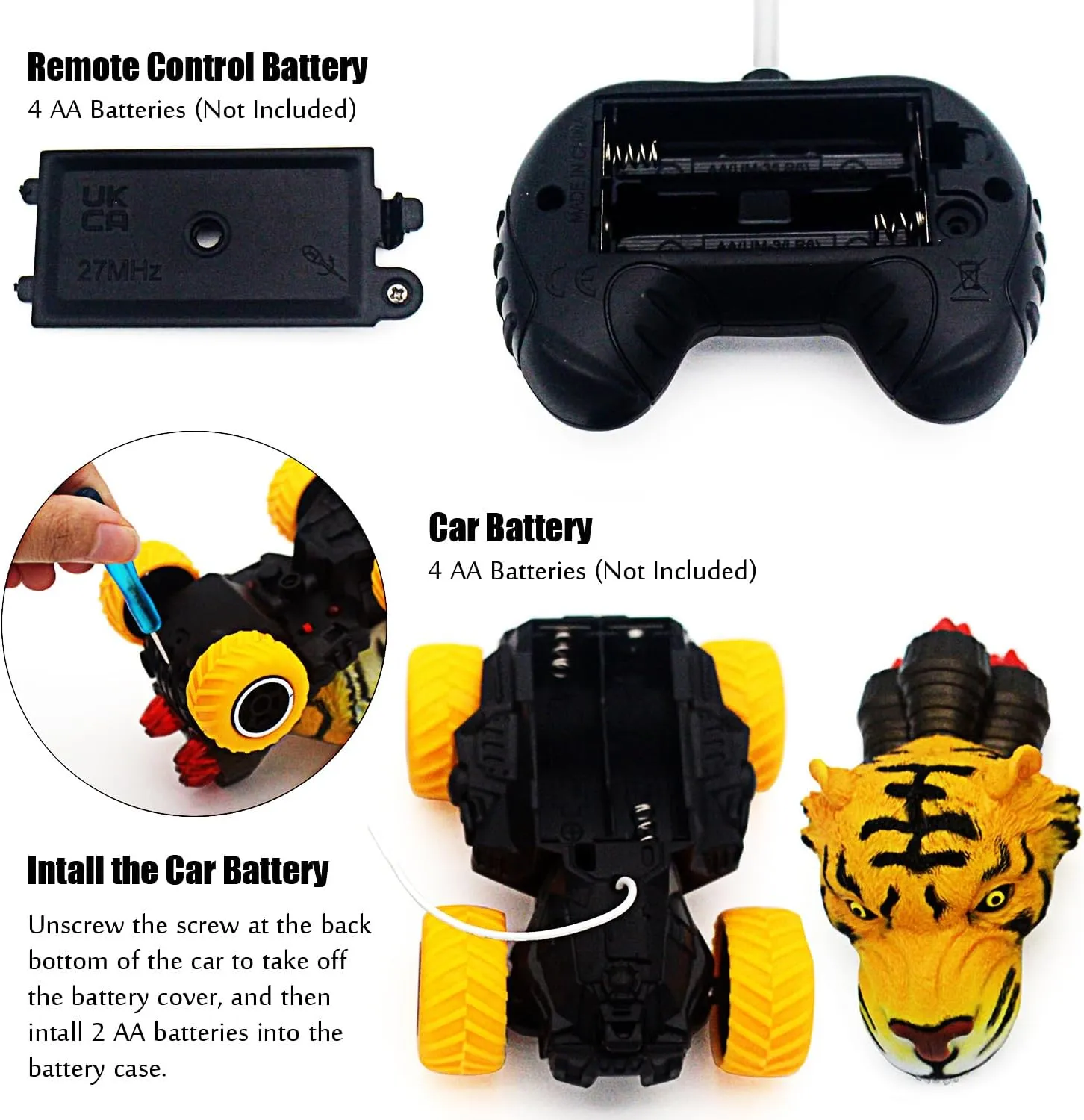 Tipmant Cute RC Car Remote Control Vehicle Toys Realistic Animal Kids Birthday Gifts (Yellow Tiger)