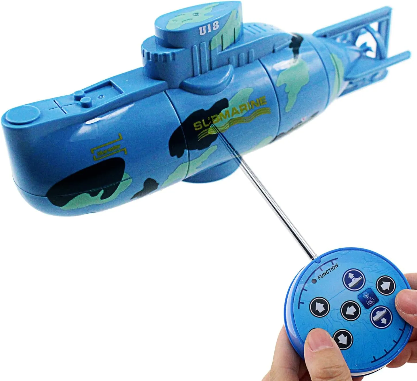 Tipmant Mini RC Submarine Toys Remote Control Boat Electric Swim Diving Fish Tank Water Tube Kids Birthday Gifts (Blue)
