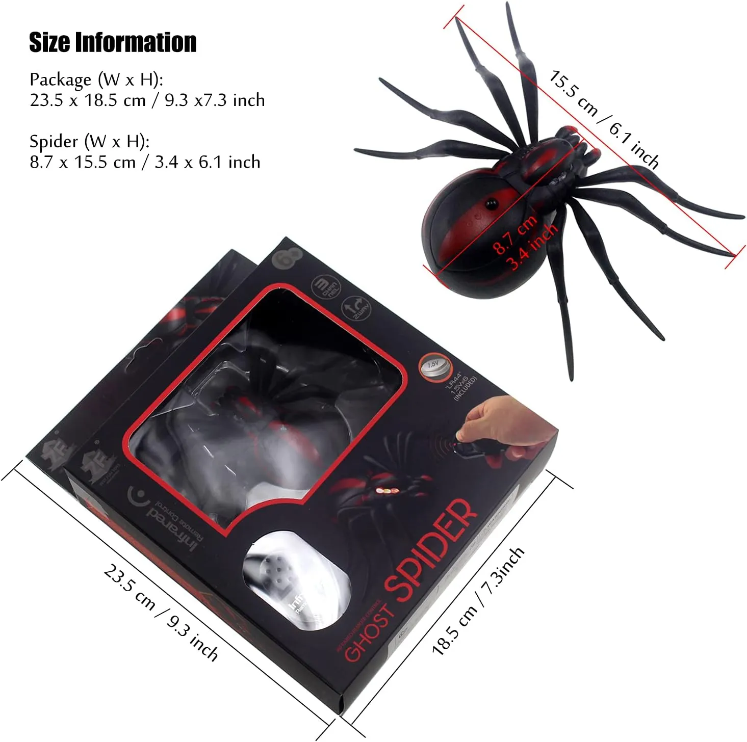 Tipmant RC Spider Remote Control Car Vehicle Animal Scary Prank Toys Electric Electronic Siumlation Fake Kids Birthday Gifts (Black)
