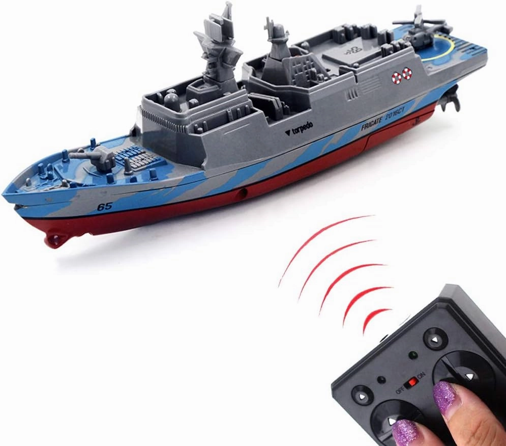 Tipmant Military RC Naval Ship Vessel Warcraft 2.4 GHz Remote Control Boat Speedboat Electric Water for Swimming Pool Kids Toy Birthday Gifts (Grey)