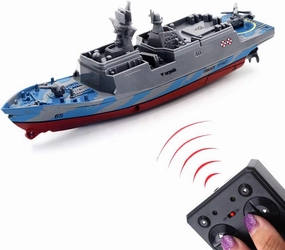 Tipmant Military RC Naval Ship Vessel Warcraft 2.4 GHz Remote Control Boat Speedboat Electric Water for Swimming Pool Kids Toy Birthday Gifts (Grey)