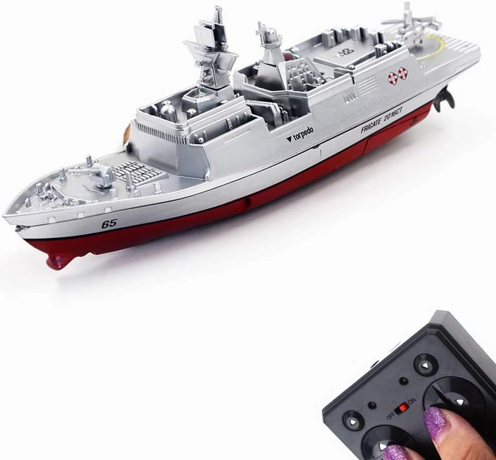 Tipmant Military RC Naval Ship Vessel Warcraft 2.4 GHz Remote Control Boat Speedboat Electric Water for Swimming Pool Kids Toy Birthday Gifts (Silver)