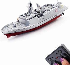 Tipmant Military RC Naval Ship Vessel Warcraft 2.4 GHz Remote Control Boat Speedboat Electric Water for Swimming Pool Kids Toy Birthday Gifts (Silver)