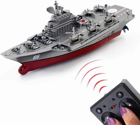 Tipmant Military Remote Control Aircraft Carrier Model RC Boat Ship Speedboat Yacht Electric Water Toy - Silver (2.4G No Antenna)