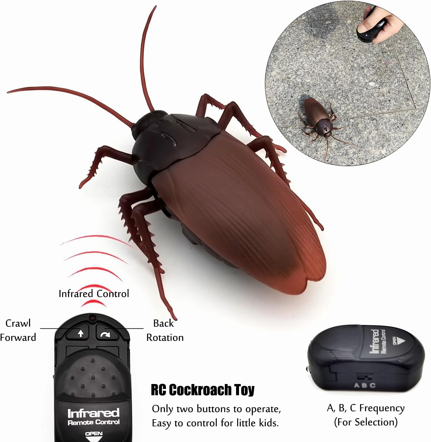 Tipmant RC Cockroach Toy Remote Control Roach Insect Realistic Simulation Electric Electronic Animal for Cat Toddler Kids Birthday Gifts Includes Screwdriver Battery