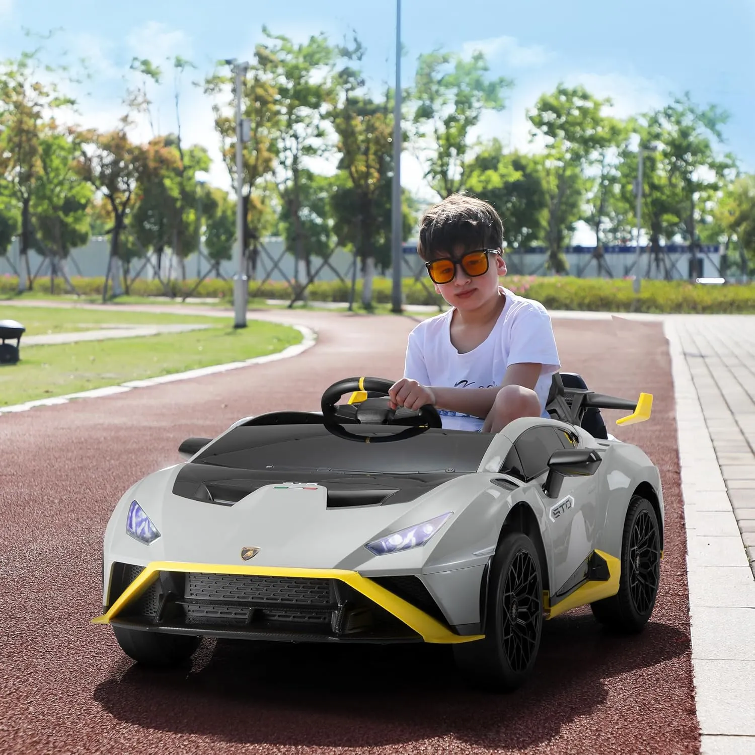 TOBBI Kids Ride on 24V Licensed Lamborghini STO Electric Car for Kids 3-8 Battery Powered Ride on Toys Lambo Sports Car with Remote Control Motorized Drift Vehicle High Speed 10km/h, Gray