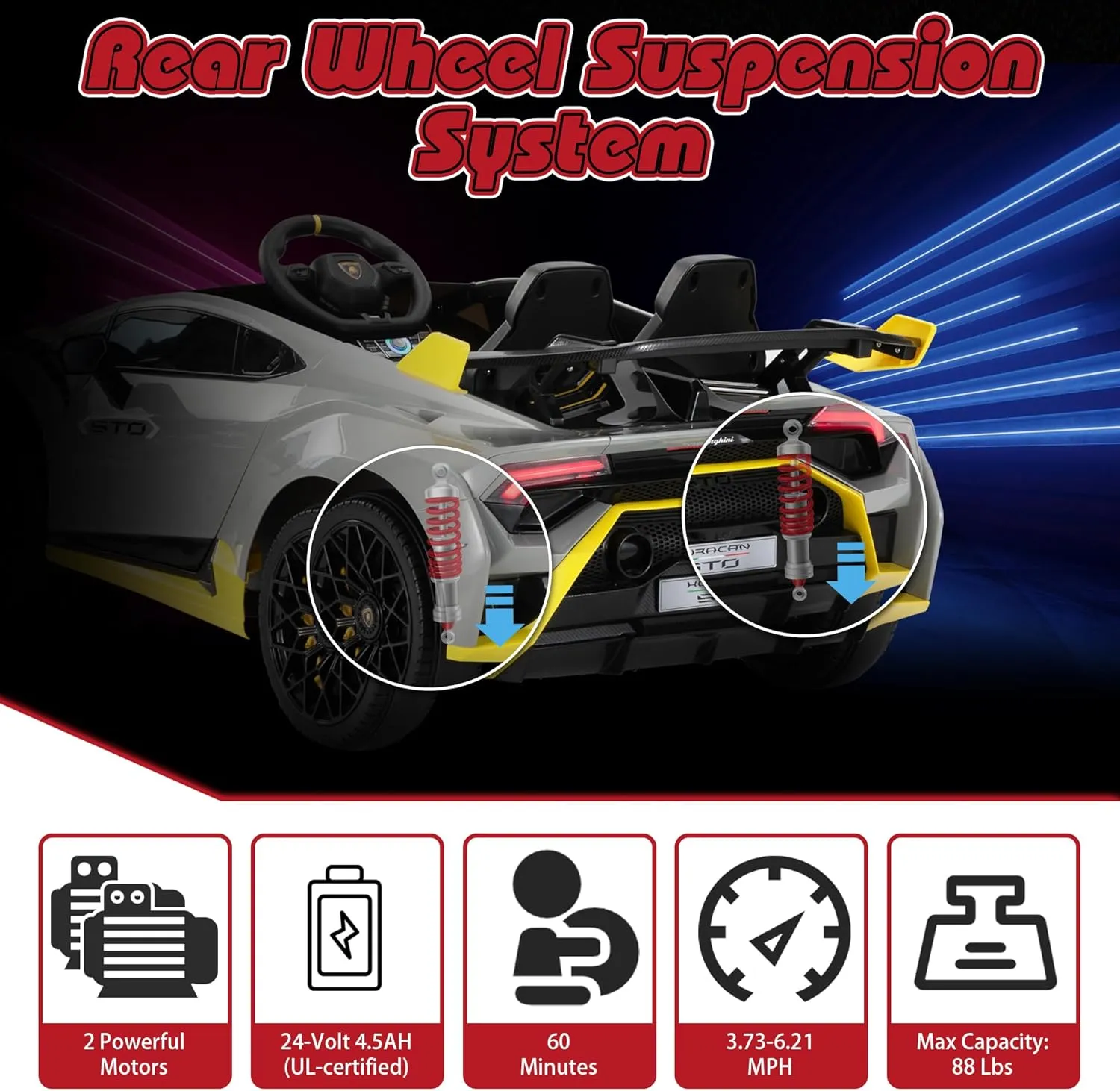 TOBBI Kids Ride on 24V Licensed Lamborghini STO Electric Car for Kids 3-8 Battery Powered Ride on Toys Lambo Sports Car with Remote Control Motorized Drift Vehicle High Speed 10km/h, Gray