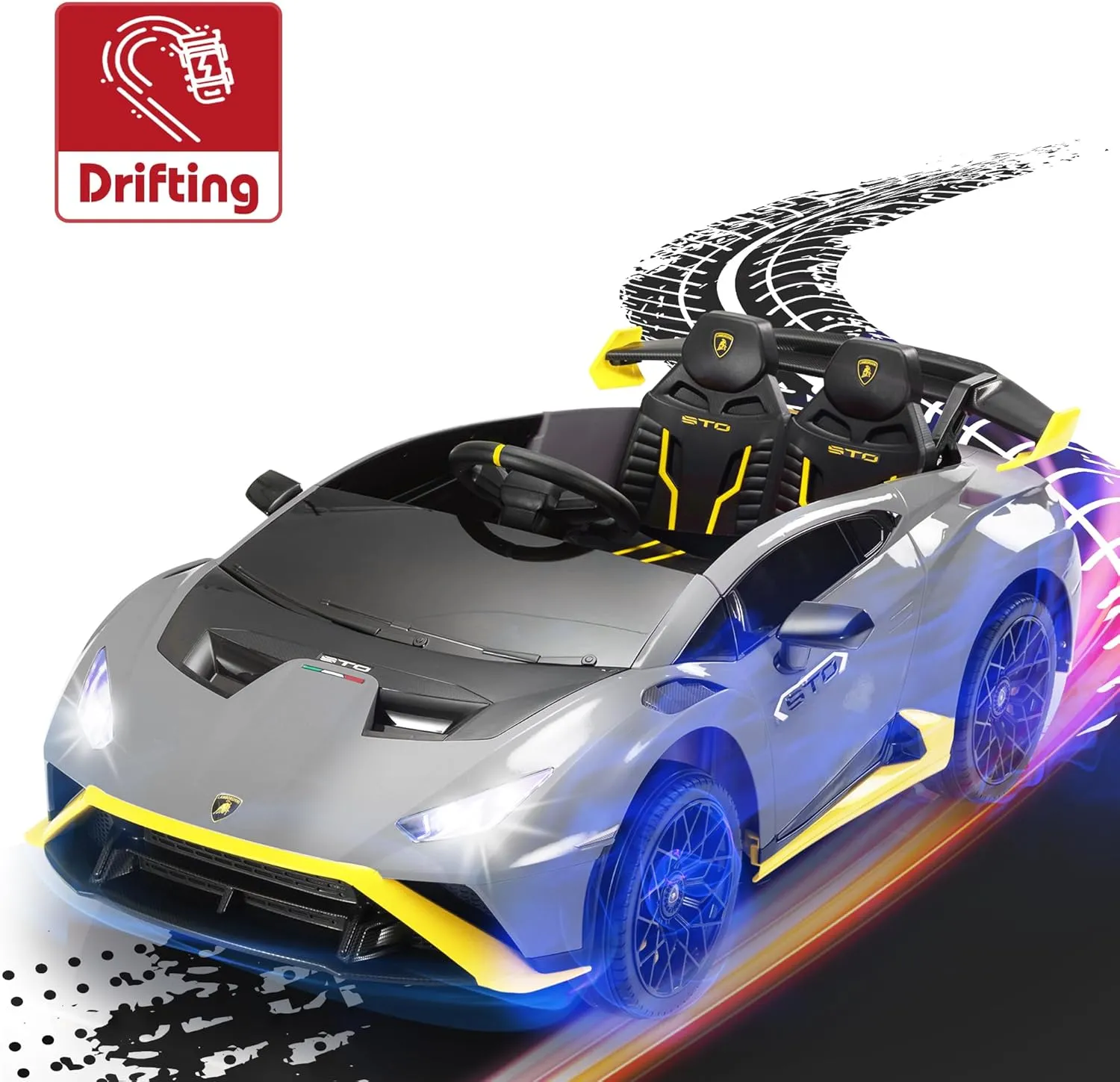 TOBBI Kids Ride on 24V Licensed Lamborghini STO Electric Car for Kids 3-8 Battery Powered Ride on Toys Lambo Sports Car with Remote Control Motorized Drift Vehicle High Speed 10km/h, Gray