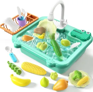 Toddler Play Sink with Running Water, Toy Sink with Electric Faucet, Play Food, Kitchen Accessories, Pretend Play Kitchen Dishwasher, Summer Water Toys for Kids Toddlers Birthday Gift