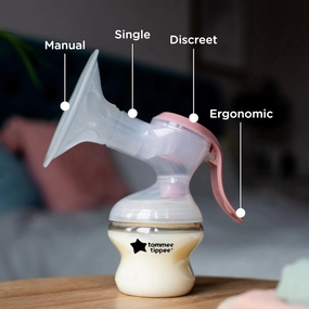 Tommee Tippee Made for Me Single Manual Breast Pump, Strong Suction, Soft Feel, Ergonomic Handle, Portable and Quiet Breastmilk Pump, Baby Bottle Included (Pack of 2)