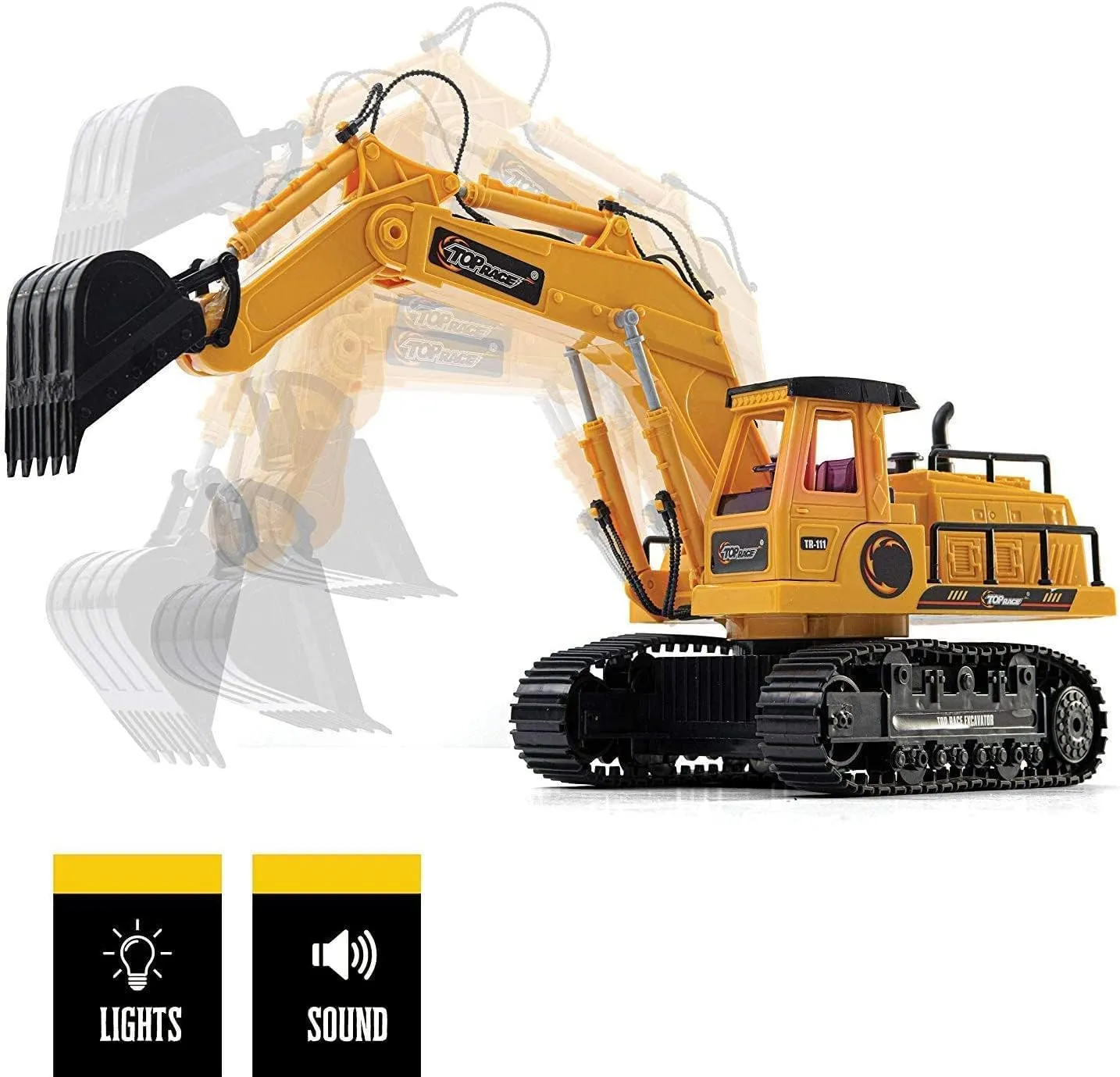 Top Race 7 Channel Full Functional RC Excavator, Battery Powered Electric Remote Control Construction Tractor with Lights and Sound (TR-111), Construction Trucks, RC Construction Vehicles, Big Truck