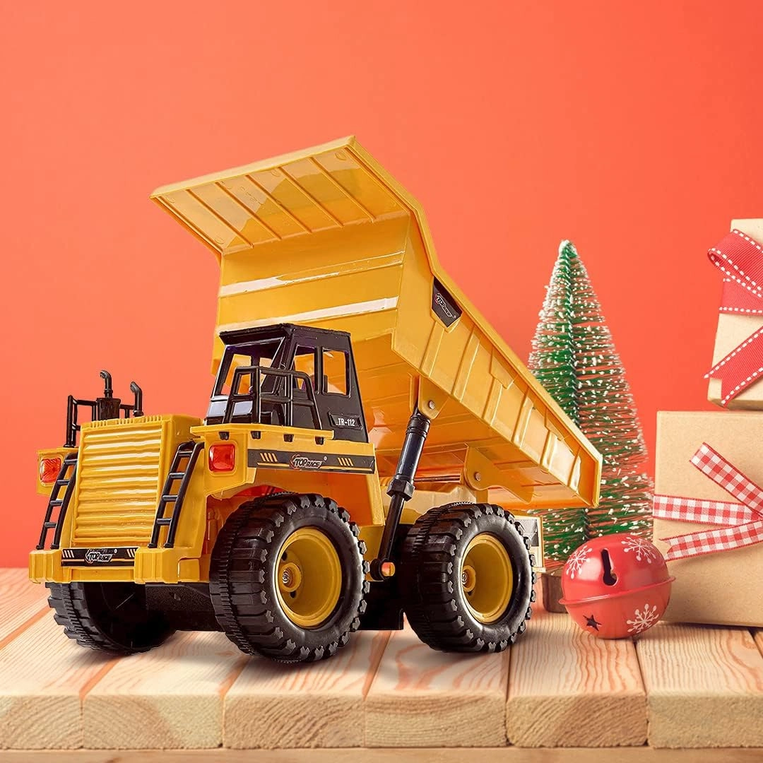 Top Race Remote Control Dump Truck - 5-Channel Electric Radio Control Construction Vehicles - Realistic Toy with Lights and Sounds for Kids 5 Up - Car Truck for Indoor, Outdoor (Plastic)