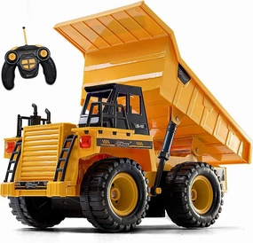 Top Race Remote Control Dump Truck - 5-Channel Electric Radio Control Construction Vehicles - Realistic Toy with Lights and Sounds for Kids 5 Up - Car Truck for Indoor, Outdoor (Plastic)