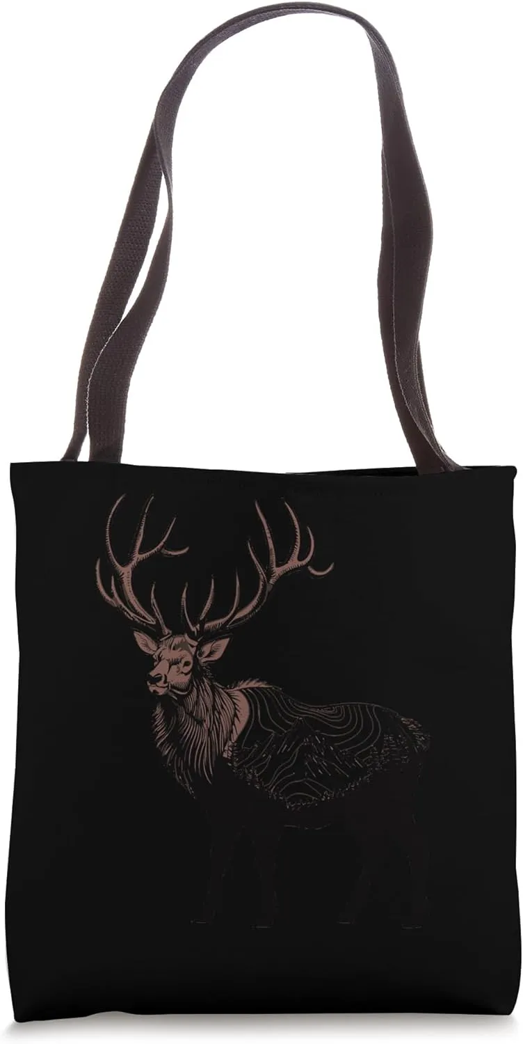 Topographical Bull Elk Deer Hunting Antlers Deer Hunters Tote Bag