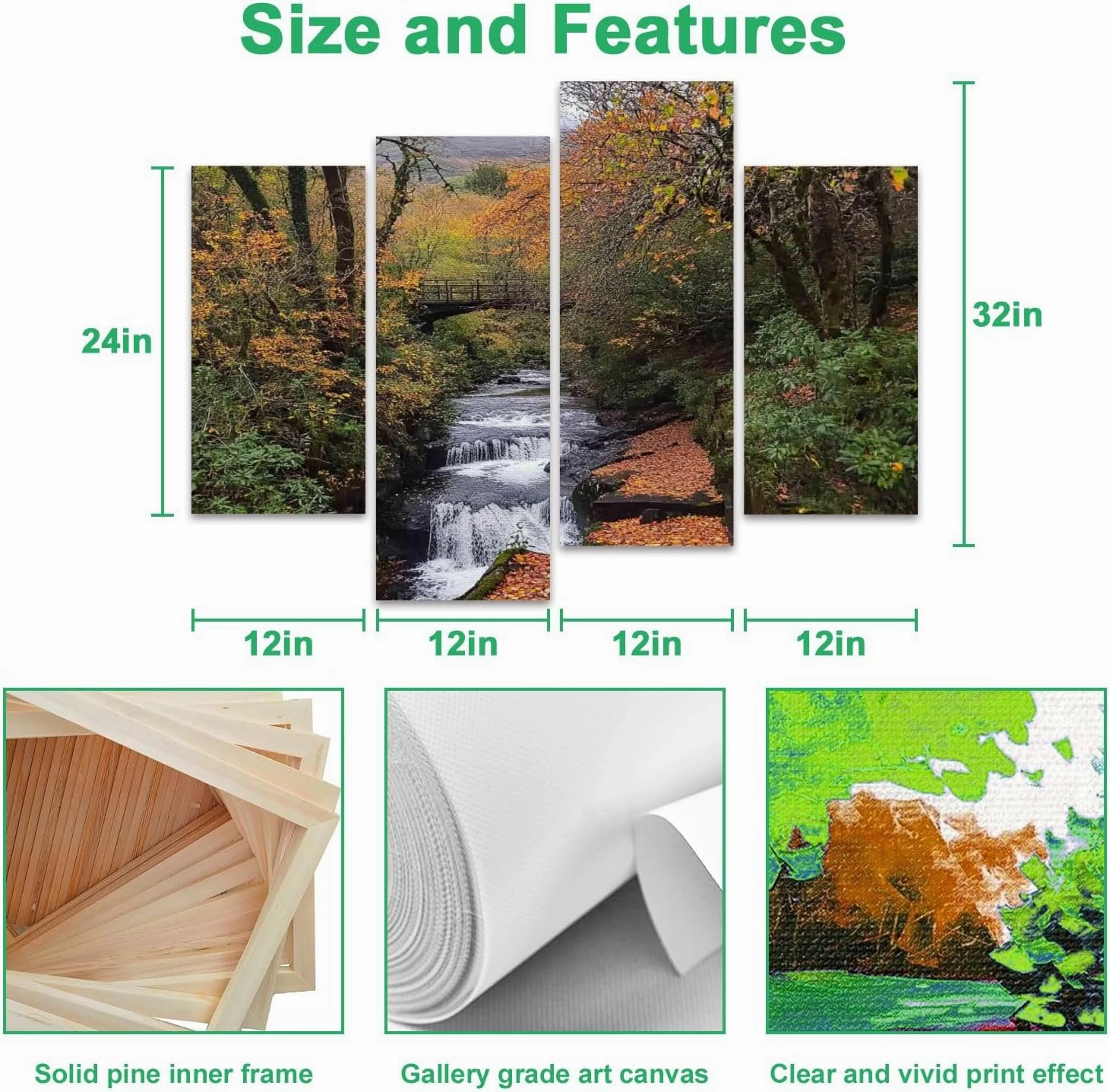 Torc Waterfall Loop Killarney National Park Kerry Canvas Prints Wall Decor 4 Pieces Contemporary Framed Artworks for Living Room Bedroom Bathroom Office Home Decoration Gifts