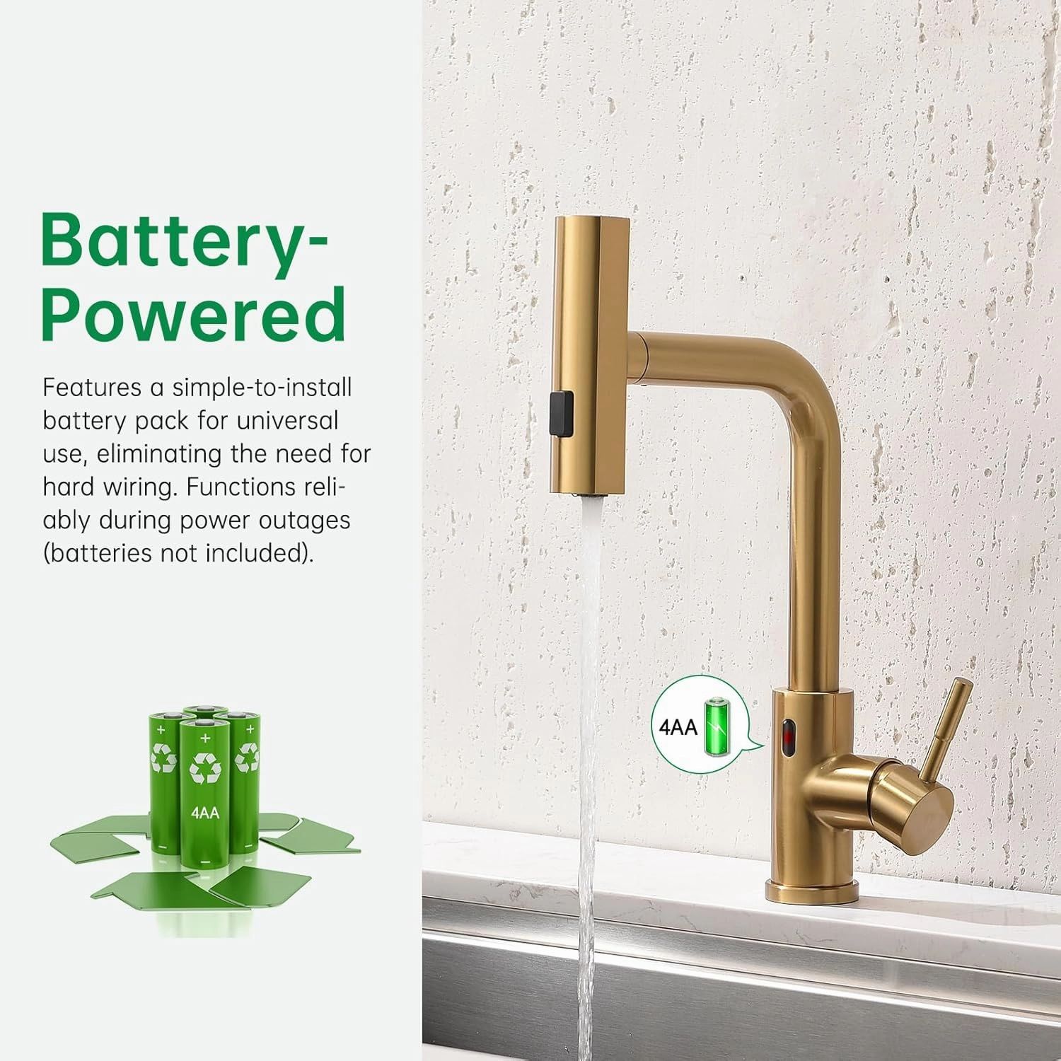 Touchless Kitchen Faucet Motion Sensor Hands Free Single Handle Kitchen Sink Faucet with Pull Down Sprayer Brusshed Gold