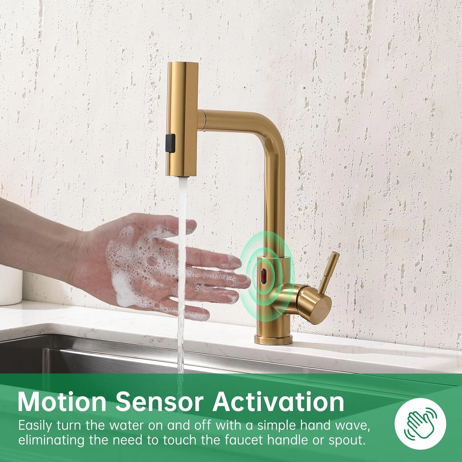 Touchless Kitchen Faucet Motion Sensor Hands Free Single Handle Kitchen Sink Faucet with Pull Down Sprayer Brusshed Gold