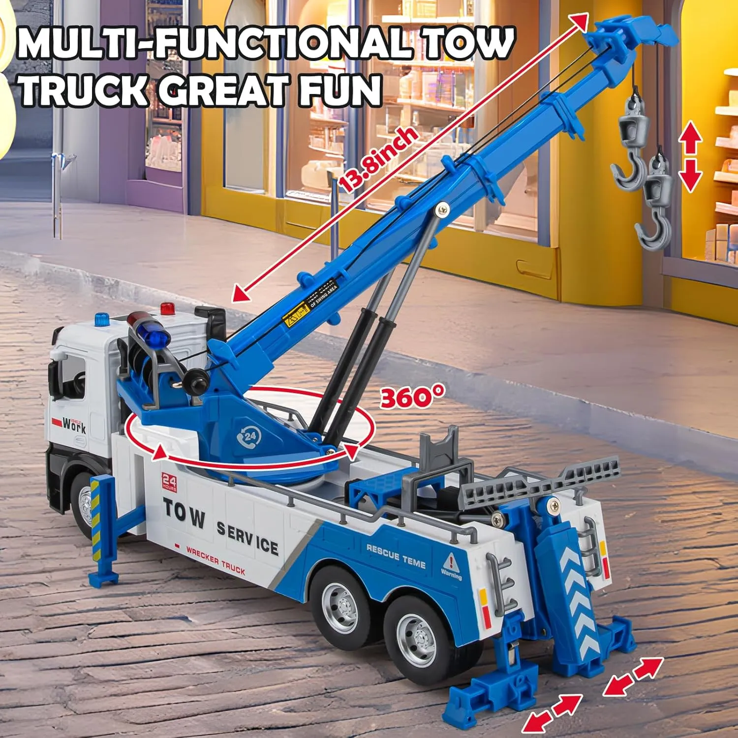 Tow Truck Toy for Kids, Metal Tow Truck with Crane Toy Model with Lights and Sounds, Construction Vehicles for 3 4 5 6 7 8 Years Old Boys
