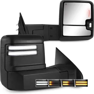 Towing Mirrors for 2014-2018 Chevy Silverado/GMC Sierra 1500 2500HD 3500HD Switchback Tow Mirror with Running&Turn Signal Light Power Heated Glass Temp Sensor Manual Telescoping&Folding Black