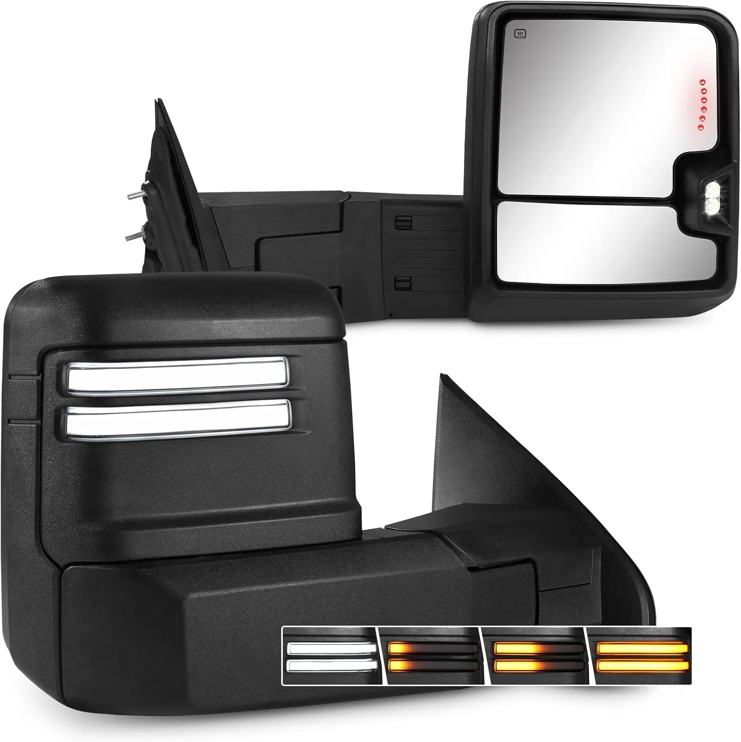 Towing Mirrors for 2014-2018 Chevy Silverado/GMC Sierra 1500 2500HD 3500HD Switchback Tow Mirror with Running&Turn Signal Light Power Heated Glass Temp Sensor Manual Telescoping&Folding Black