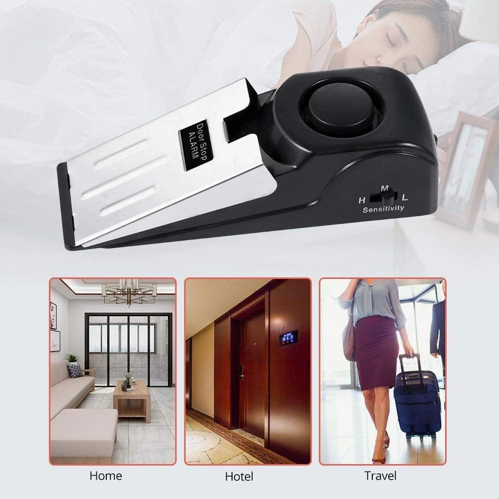 TOWODE Door Stop Alarm with 120DB Siren Door Stop for Home & Travel (Black) (Pack of 4)