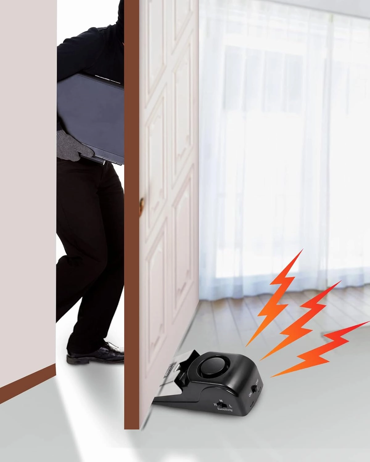TOWODE Door Stop Alarm with 120DB Siren Door Stop for Home & Travel (Black) (Pack of 4)