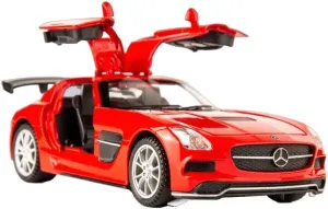 Toy Car Model Red SLS AMG Alloy Collectible Vehicle Pull Back Die-Cast with Lights and Sound