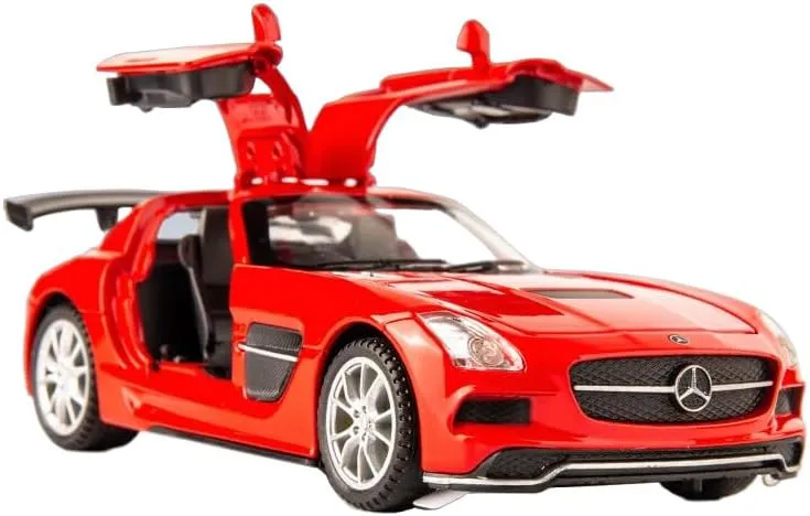 Toy Car Model Red SLS AMG Alloy Collectible Vehicle Pull Back Die-Cast with Lights and Sound
