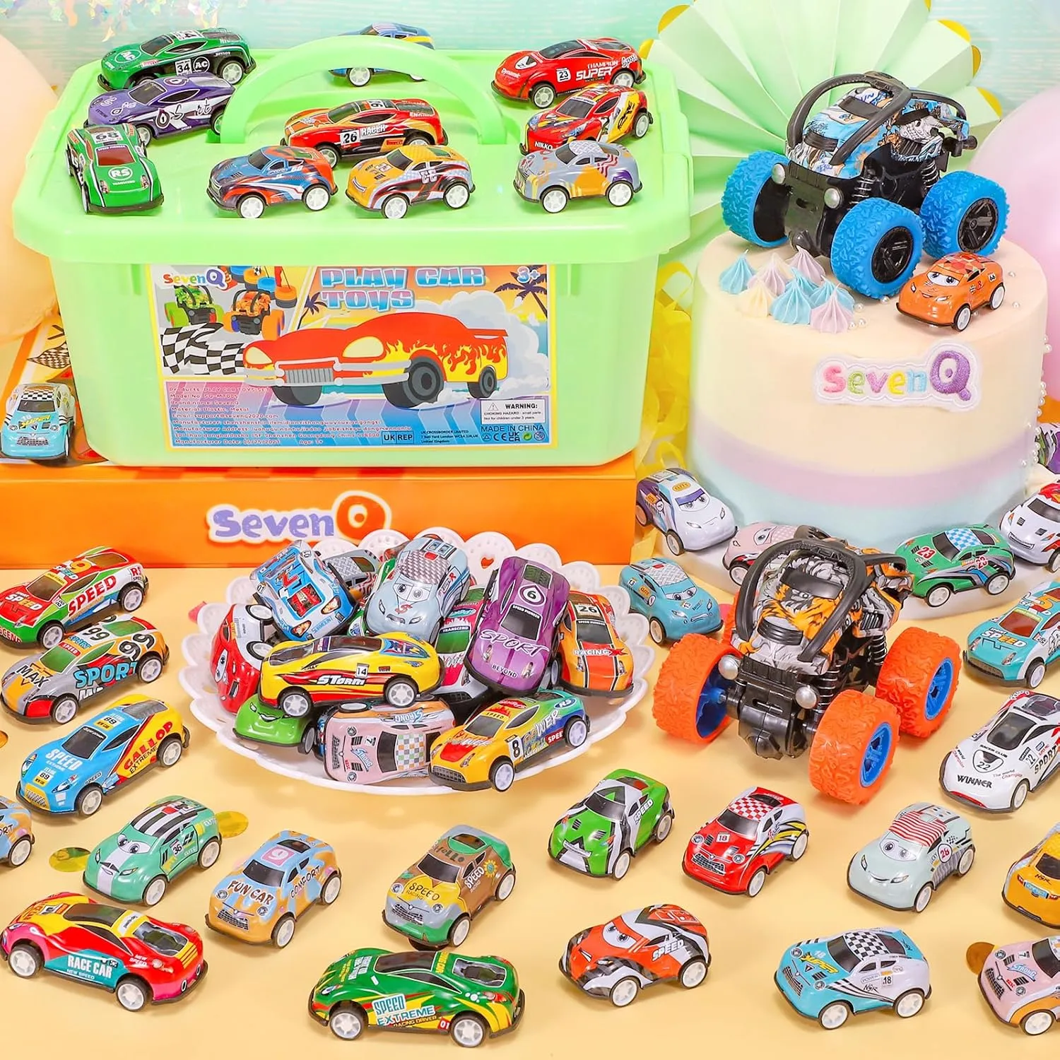 Toy Cars for Kids Ages 4-8, 56Pcs Monster Truck Toys Pull Back Cars with Storage Box, Race Cars Party Favors for Toddler Toys Pinata Goodie Bag Stuffers Christmas Treasure Box Classroom Prizes