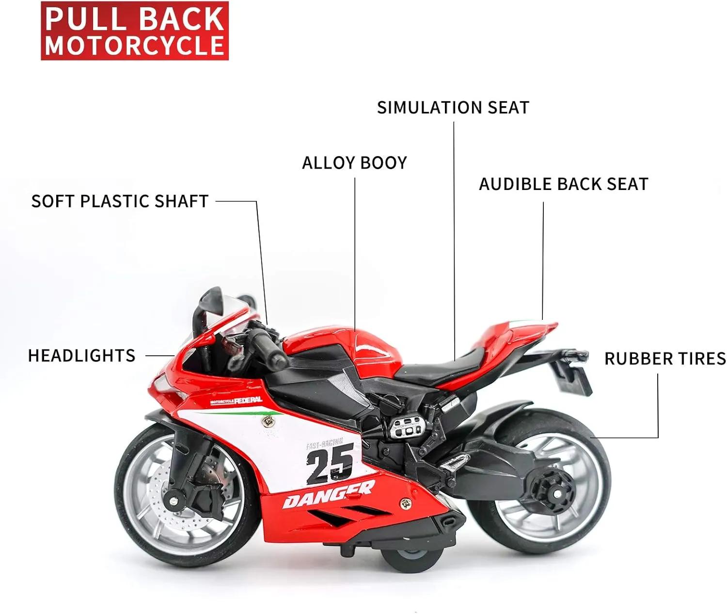 Toy Motorcycle,Pull Back Motorcycle Toy with Sounds and Lights,1:12 Scale Motorcycle Model Toy for Kids, Pull Back Vehicle for Age 3  Year Old Birthday Christmas Party Supplies (Red)
