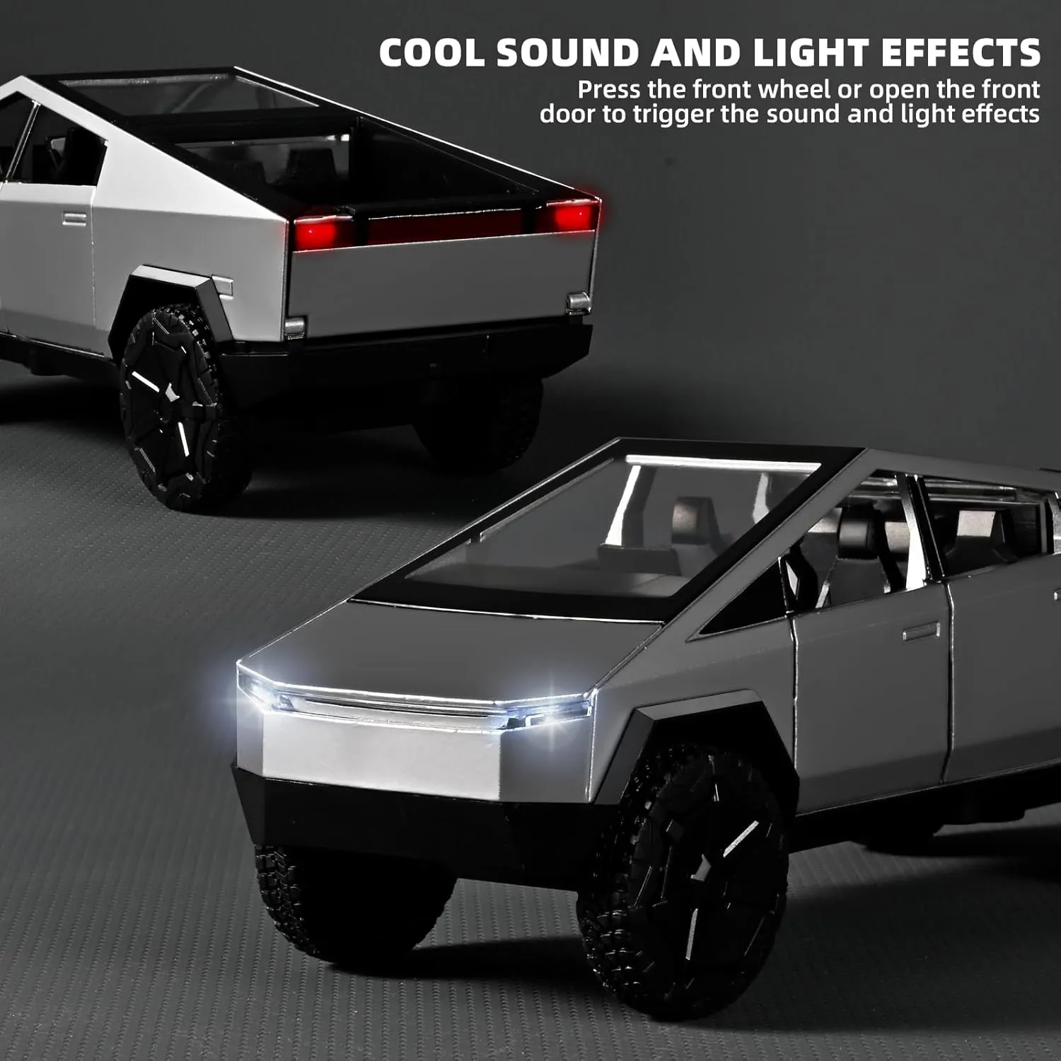 Toy Trucks for Boys 1/32 Die Cast Truck Model Kits,Pull Back Toy Truck with Lights and Sounds,Toy Trucks for Boys Age 4-7（Silver）