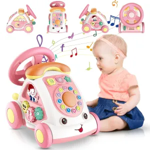 Toys for 1  Year Old Girls - First Birthday Gift for Girls- Music Toddler Toys with Car/Sound/Music/Steering Wheel/Telephone/Lights Multi-Functional Car Early Educational Birthday Gift for Girl