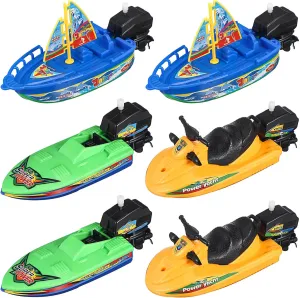 Toyvian Kids Plastic Boat Toys: 6PCS Boys Vehicles Playset Boatsail Wind up Toys for Bathtub- Motorboats Kids Bathtub Toys - Speedboats Clockwork Toy for Pool Outdoor - Random Color