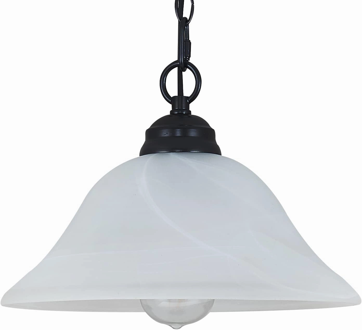 Traditional Plug in Pendant Light Fixture Alabaster Glass Shade, Black Hanging Lamp with Dimmable Switch,16.4Ft Cord & 14.7Ft Chain for Kitchen Sink Corner Nook