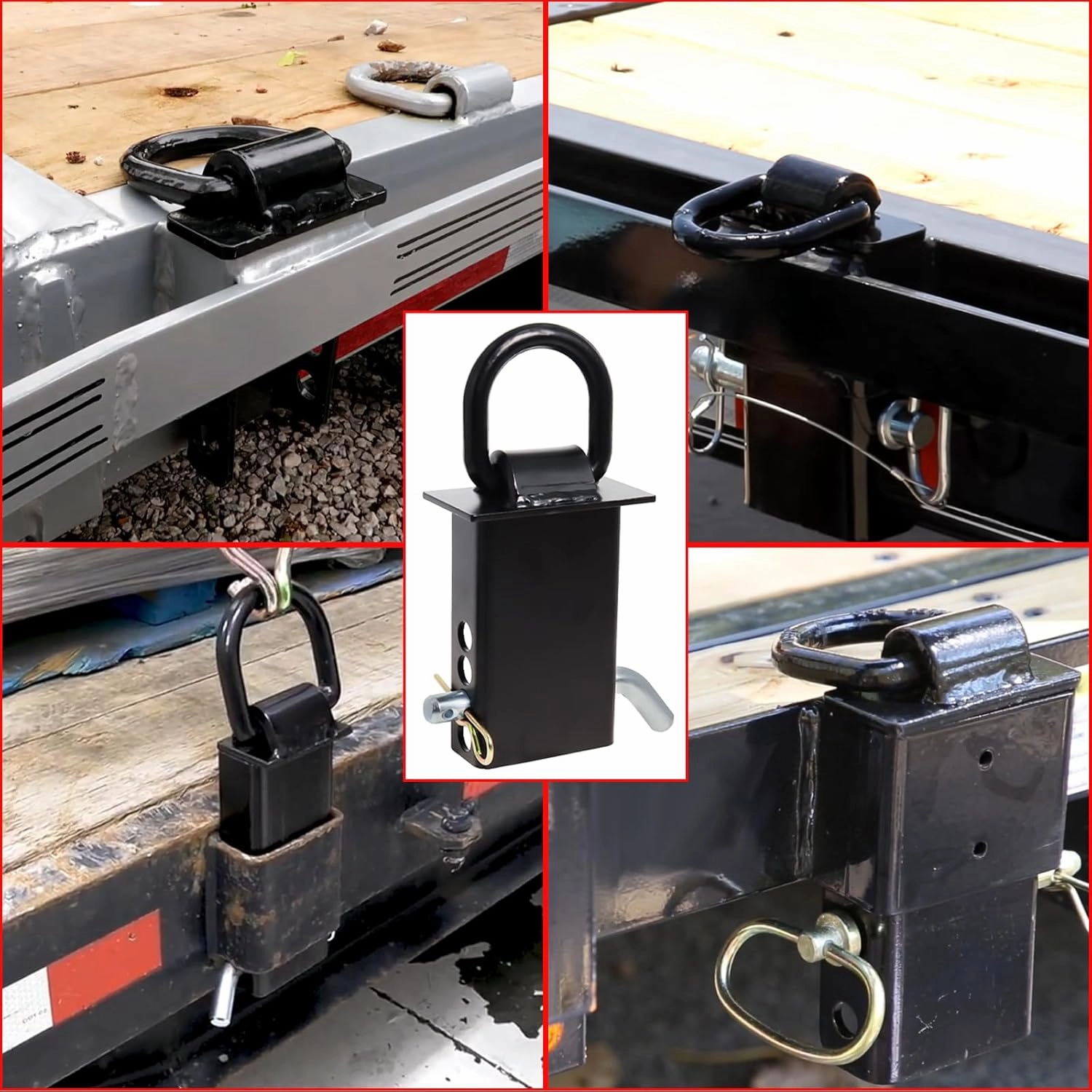 Trailer Stake Pocket D Ring 16200lbs Heavy Duty Removable Adjustable D-Ring Stake Pocket Tie Downs for Utility Trailers, Flatbed Trucks w/ 1/2" Hitch Pin (Black, 6PCS)