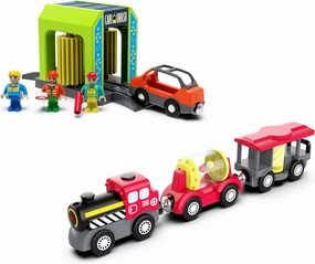 Train Accessories Car Wash Service and Battery Operated Locomotive Train Compatible with All Brand Wooden Track Set