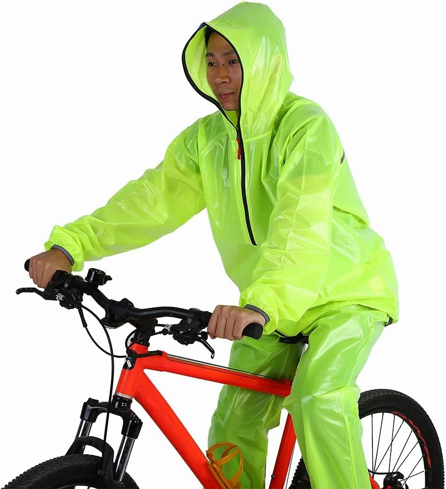 Transparent Cycling Rain Jacket, Cool and Comfortable Design Bike Rain Jacket Set Windproof and Waterproof Outdoor